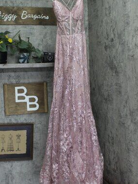 Blondie Nites Pink Blondie Nites Juniors Glitter Sequined Corset Gown